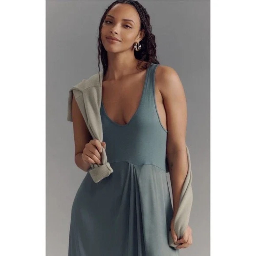Anthropologie Teal Gemini Dress Large Petite - Picture 2 of 7